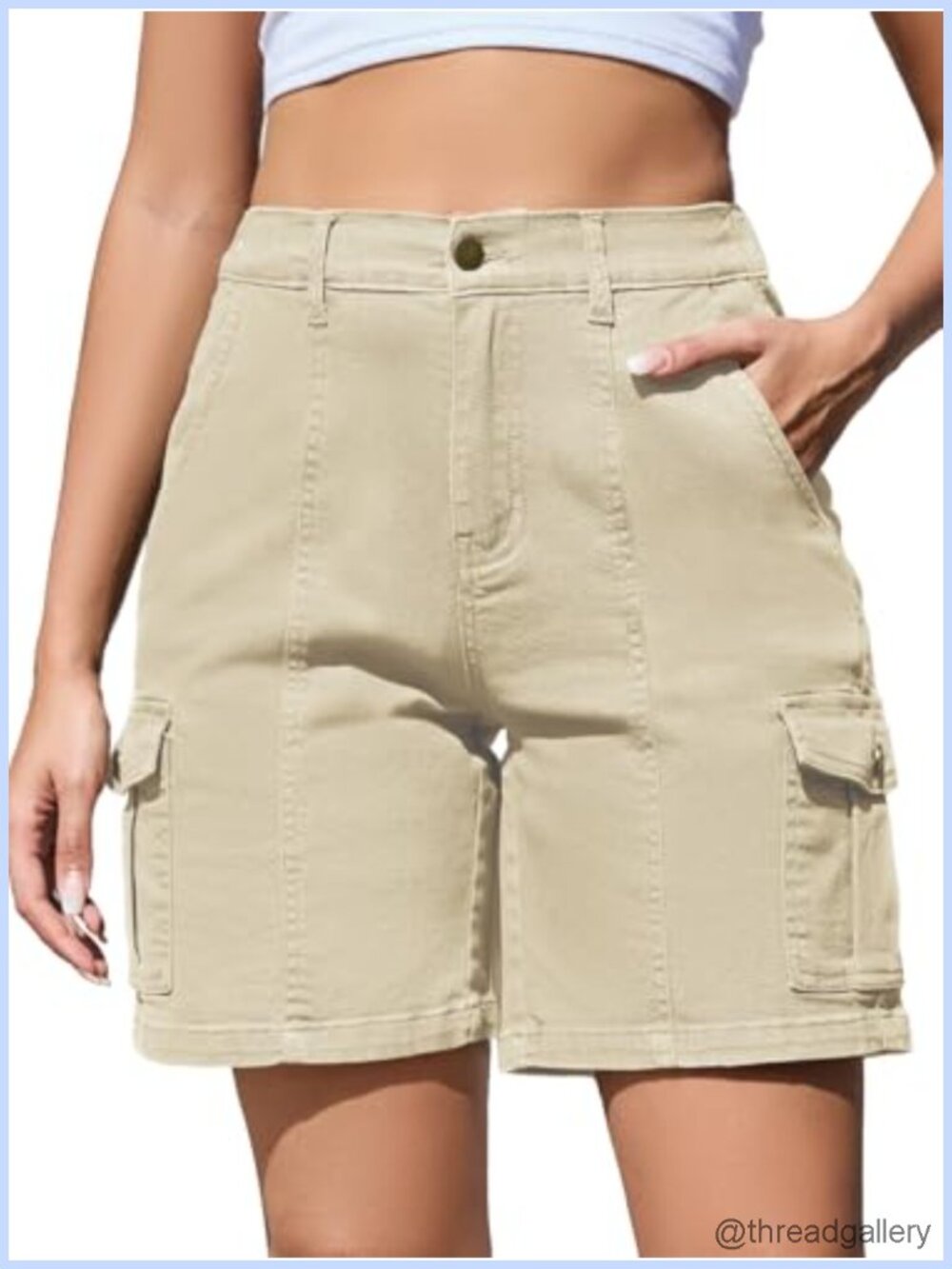 Women Stretchy Bermuda Shorts High Waisted Cargo Jorts 7 Inch Inseam